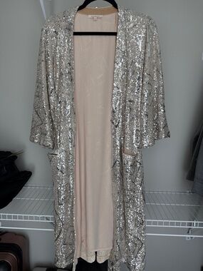 Sequin Duster Coat - Silver Sparkle